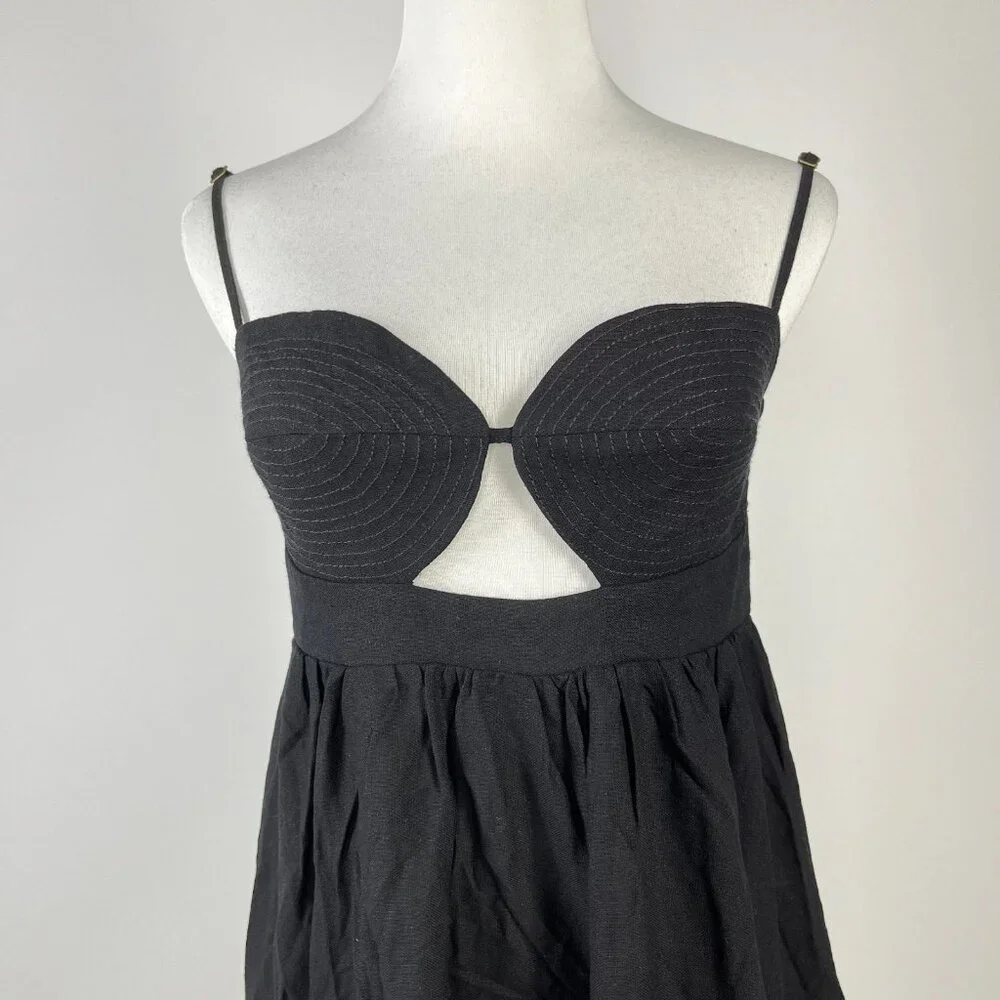 NWOT Farm Rio Linen Blend Black Sleeveless Mini Dress Size M - Picture 6 of 15